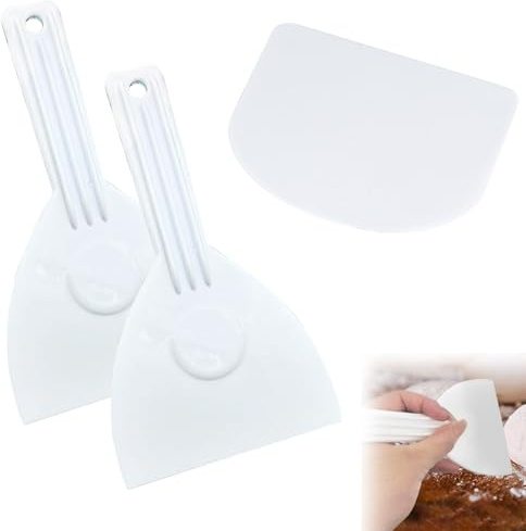 COZERI 2 st pizzaspatel, pizzaspade, degskärare, flexibel degskrapa med handtag, plastdegkort för pizzadegbakning, brödbakning, platsbesparande med upphängningshål, inkl. 1 degkaka