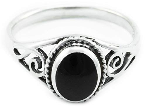 Windalf Bohemia Silberring Damen LUCY 9 mm Onyx mit Lebens Spiralen Vintage Midi Ring Indie Glücks- & Freundschaftsring 925 Sterlingsilber (Silber, 50 (16))