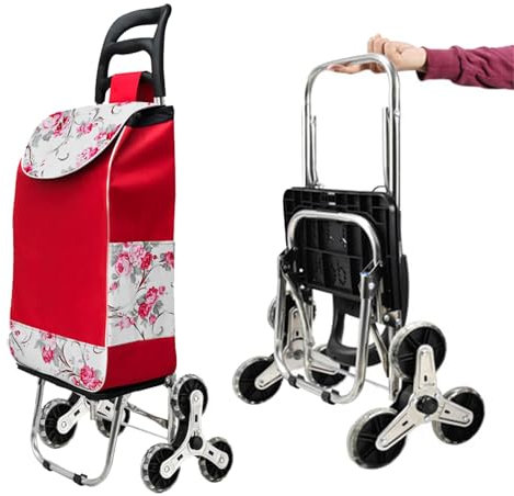Carrello della spesa a tre ruote per salire le scale - Carrello pieghevole resistente per appartamenti, viaggi e lavanderia con funzioni versatili(A)