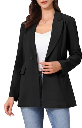 Allegra K Blazer de trabajo para mujer, de manga larga, con cuello, elegante, casual, con cinturón, Negro, M