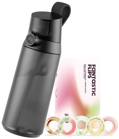 AIR UP® Trinkflasche Click Midnight Black Original Starterset mit Pods in 5 Geschmacksrichtungen | 600ml Trinkflasche mit zuckerfreiem Geschmack | spülmaschinenfest, BPA-frei