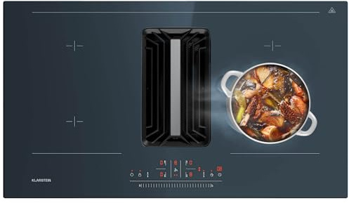 Klarstein AirJet 90 - Piano a Induzione con Cappa Integrata, Efficienza Energetica: A++, 750 m³/ora, Boost: 10000 W, VarioHeating, Touch Control, Antracite, 90x2,6x51,5 cm