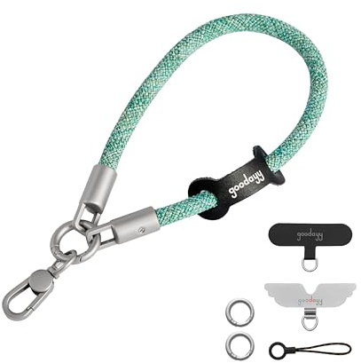 GOODAY Cordino per Cellulare da Polso, Cordino Telefono con Targhetta in Pelle, Cordino Universale Anti Furto Anti Goccia Accessorio per Telefono Esterno con 2 Clips Ultra Sottile (18cm) (Verde)