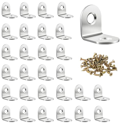 vsshe Angle Brackets, 28 PCS Corner Brackets for Wood (20x20x16mm), Stainless Steel Corner L Bracket, L Repair Connector, for DIY Furniture Fixations Corner and Repairing Furniture Shelves, Cabinets