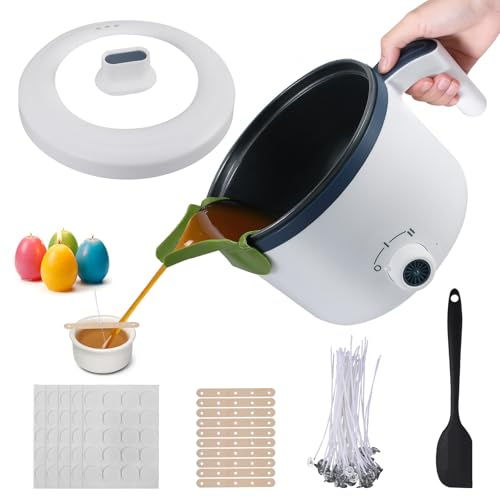 Ovshnrr Wax Melter for Candle Making with Pour Spou, 1.8L Large Electric Wax Melting Pot Kit Included Wicks, Wick Stickers, Centering Device, Spoon.Candle Making Supplies for Beginners