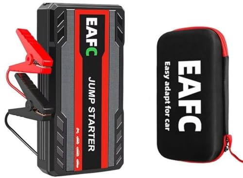 EAFCAuto Arrancador de batería portátil para Coche de 600 A, Dispositivo de Arranque de 12 V, con luz LED (SOS/Iluminación/Estroboscópico), Adecuado para Gasolina de 3L (Negro + Caja)