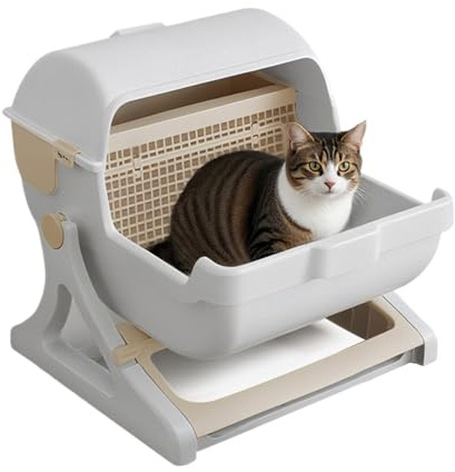 Box autopulente – WC semi-automatico per gatti, grande di controllo degli odori, lettiera aperta con deodorante di sicurezza, detergente durevole per mobili da appartamento, angoli esterni