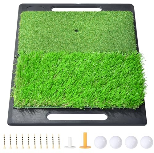 Ausluofell Golf Abschlagmatte 51 x 40 cm,Golf Übungsmatte mit 4 Golfbällen & Zubehör für Zuhause Indoor Outdoor Erwachsene