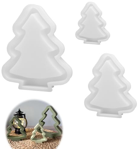 VOSSOT Juego de 3 moldes de moldes resina epoxi para modelar, moldes de silicona para árboles de Navidad, ideales para resina, cera y yeso. moldes silicona manualidades, decoración familiar e infantil