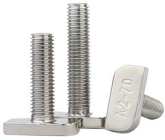 2Pcs 304 Stainless Steel T-Screws T-Bolts Square Head Screws for Aluminum Profile PV Slots - M8 M10 Compatible(M10x25)