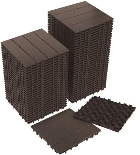 Neoaider 60PCS Plastic Interlocking Decking Tiles 12 x 12, 60 sq. ft Waterproof Outdoor Flooring All-Weather, Patio Floor Decking Tile for Garden Porch Poolside Balcony Backyard, Coffee Brown