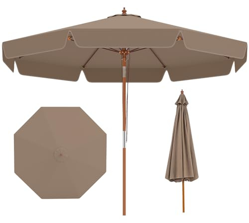 COSTWAY Ombrellone da Giardino 300 cm, con Inclinazione Regolabile, 8 Stecche, Ombrellone Spiaggia con Sollevamento a Carrucola, per Giardino, Spiaggia, Piscina (Marrone)