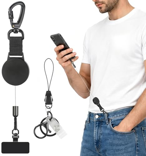Kiiwah Correa Móvil Antirrobo Retráctil, Llavero Extensible Pestaña Giratoria 360° Metal, Correa Retráctil para Móvil Anticaída Cordón Teléfono Móvil para Senderismo, Escalada, Pesca y Esquí