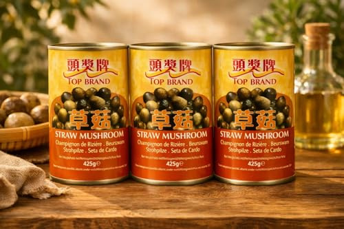 Top Canned Straw Mushroom Whole, 425g, Pack of 3