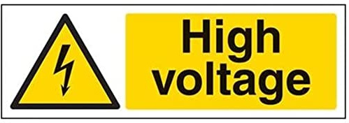 V Safety High Voltage Warning Sign - 300mm x 100mm - Self Adhesive Vinyl
