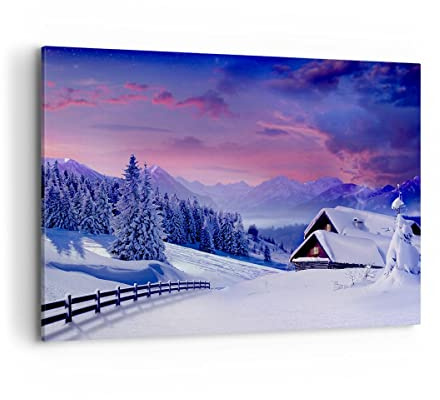 ARTTOR Leinwandbild 100x70cm Wandbild Landschaften - 2315 | Winter Landschaft Frost Groß Wanddekoration Wohnzimmer Schlafzimmer Wanddeko Wand Kunstdruck Wandkunst Wall Decor ARTTOR