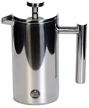 VietBeans French Press – Doppelwandiger Thermo-isolierter Kaffeebereiter Teebereiter - Polierter Edelstahl - Pressstempelkanne mit edler Optik – 350 ml