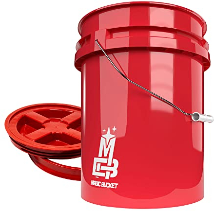 detailmate Red Bucket Set - 5 Gal (19 L) Grit Guard Wash Bucket Red + Gamma Seal Lid
