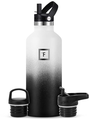 IRON °FLASK Edelstahl Trinkflasche mit 3 Deckel - Auslaufsicher Thermosflasche - Metall Wasserflasche Doppelwandig Isoliert BPA-freie fur Sport Schule Fitness Camping