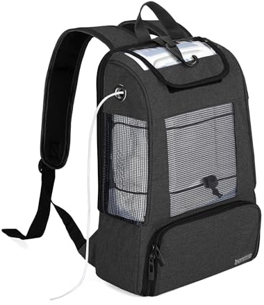 CURMIO Rucksack für Sauerstoffgerät, Sauerstoffkonzentrator Tasche, Schwarz | Reisetasche für Tragbare Sauerstoffkonzentratoren, Atmungsaktives Mesh, Zubehörtasche, Kompatibel mit Inogen/ Oxygo/ Caire