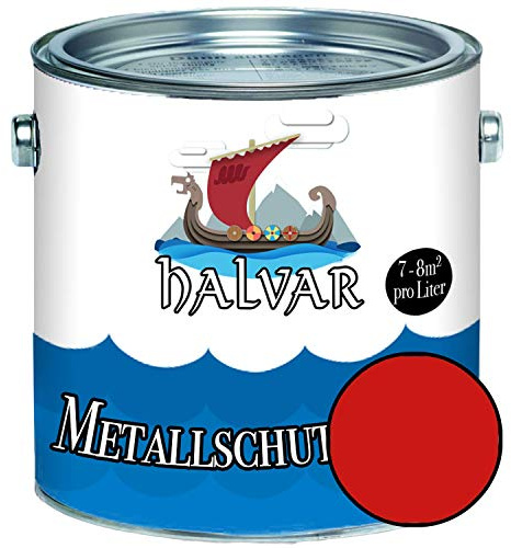 Halvar Metallschutzlack SEIDENMATT Rot RAL 3000-3031 Metallfarbe besonders robuster Kunstharzlack Wetterbeständig & perfekter Langzeitschutz Metall (5 L, RAL 3000 Feuerrot)
