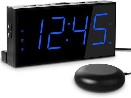 Extra Loud Dual Alarm Clock with Vibration for Bedroom,Extreme Bed Shaker Alarm Clock for Deep Sleeper Hard of Hearing Deaf,7 Clear LED Display,USB Port,Battery Backup,Easy to Set for Senior,Kids,DST