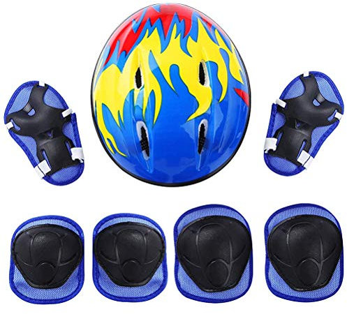 ARTOCT Juego de 7 protectores de rodilla para niños con protectores de casco ajustables, juego de protección para monopatín, protección deportiva