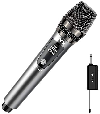JYX Kabelloses Mikrofon, UHF Dynamisches Karaoke Mikrofon mit Empfänger, 24m Übertragungsdistanz, wiederaufladbares Mikrofonsystem für Karaoke Nacht, Meeting, Compere, Party, Grau