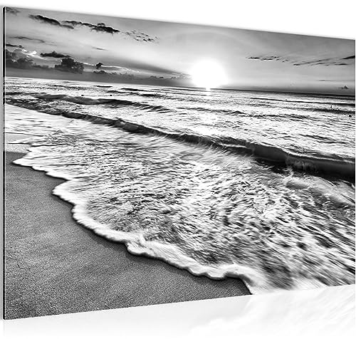 Runa Art Bild Sonnenuntergang Strand Modern Wandbilder Schlafzimmer Wohnzimmer 1 Teilig - Made In Germany - Panorama Schwarz Weiss Flur 023715c