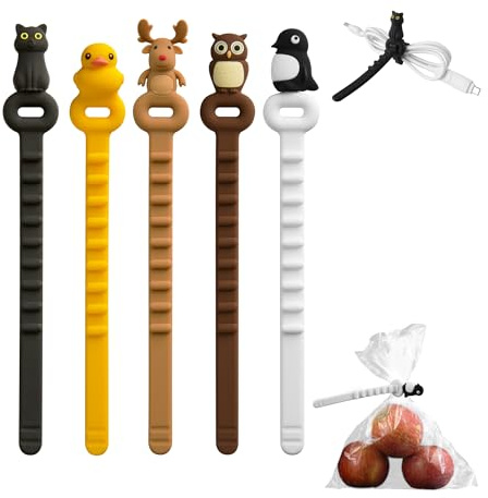 BONE Character Sealed Tie,Clips de fermeture réutilisables en silicone pour sacs alimentaires, idéal pour les collations, les chips et plus encore, Character Sealed Tie (Lot de 5)