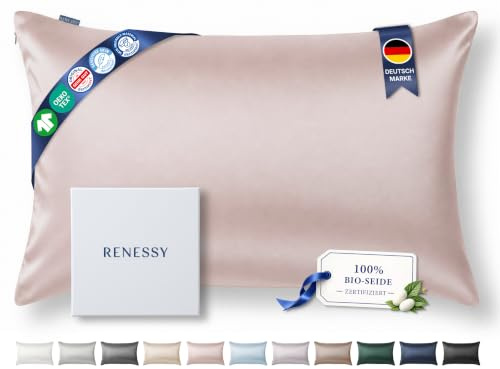 RENESSY Kissenbezug aus 100% Bio-Seide 40x80cm - 22 Momme Maulbeerseide, Güteklasse 6A, Oeko-Tex zert. in Deutschland - Luxus für Haar und Haut, 1 Stück (Himmlisches Rosa)