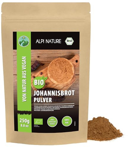 Ekologiskt johannesbrödmjöl (250g), mörkt johannesbrödpulver lämpligt som kakaosersättning och stärkelse, från kontrollerad ekologisk odling, glutenfri, laktosfri, laboratorietestad