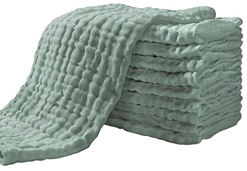 Yoofoss Mullwindeln Spucktücher 10er Stoffwindeln 27x50 cm Mulltücher 6 Lagig Saugstark Waschlappen 100% Baumwolle Tücher Faltwindeln für Baby Dunkelgrün