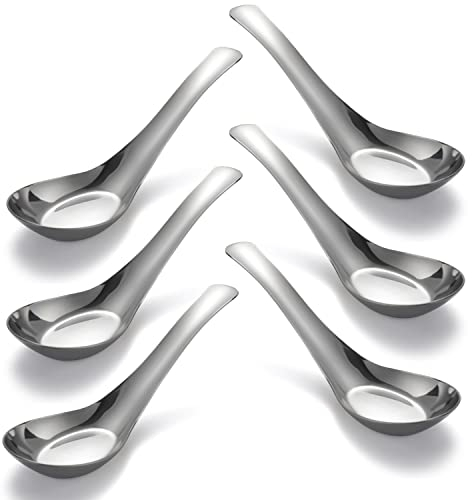 Lot de 6 cuillères à soupe chinoises en acier inoxydable poli miroir pour bouillon, dessert, céréales, thaï, miso, ramen