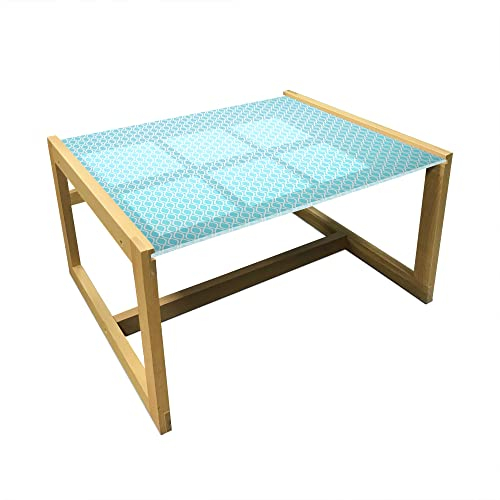 ABAKUHAUS Modern Couchtisch, Gewelltes Wasser Linie eingekreist, Acrylglas-Mitteltisch mit Holzrahmen für Büros Wohnheime, Mittel Größe, Hellblau und Weiß