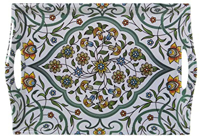 Bandeja Rectangular de melamina con Asas y Dibujo arabesco tamaño pequeño 4x25x35 cm