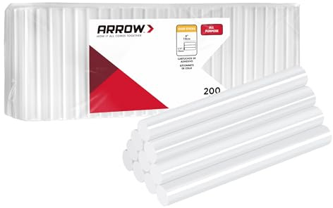 Arrow Full Size Hot Glue Sticks, 200 Pack Clear Glue Gun Sticks, 4 and 1/2'' Diameter High Viscosity All-Purpose Gun Stick for DIY Art, Craft General Repairs, Festival Home Decoration