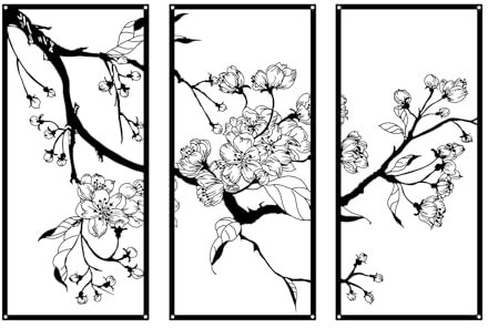 ruelen 3 Stück Metall Blume Wandkunst, Floral Line Wandskulptur, Abstrakte Blumen Ästhetische Kunste Natur Linie Zeichnung Moderne Home Hanging für Schlafzimmer Wohnzimmer Bad Büro (Schwarz)