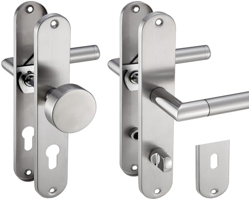 Stahlia Drückergarnitur Langschild Renovierungsgarnitur Edelstahl glanz poliert ELEN | BB - Buntbart |Türbeschlag Zimmertüren, Eingangstüren für Türstärke 20 – 47 mm | Befestigungsmaterial