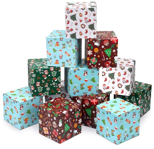 Cholemy 20 Stück Weihnachts-Versandkartons, Weihnachtsgeschenkboxen, dekorativ, 4 Designs, leer, recycelbarer Karton, Weihnachts-Mix-Muster, Weihnachtsbox zum Verpacken von Urlaubsgeschenken, kleinen