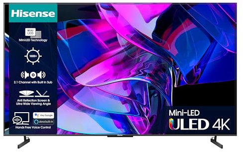 HISENSE 100 Inch 144Hz ULED Mini-LED Smart TV 100U7KQTUK - 144Hz VRR, HDMI 2.1, Quantum Dot Colour, Dolby Vision IQ, VIDAA Smart TV, and Youtube, Freeview Play, Netflix and Disney+ (2023 Model)