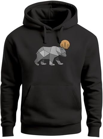 Neverless® Hoodie Herren Polygon Bär Mond Outdoor Wandern Natur Print Aufdruck Fashion Streetstyle