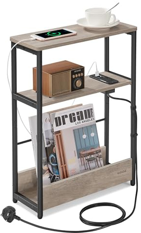 VASAGLE 3-Tier Slim Side Table with Charging Station