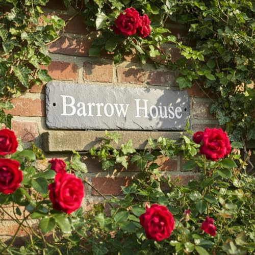 Slate House Name Sign 28cm x 7cm – Personalised Natural Slate Plaque | Durable weatherproof engraved house sign with fixings for outdoor walls, gates and entrances.