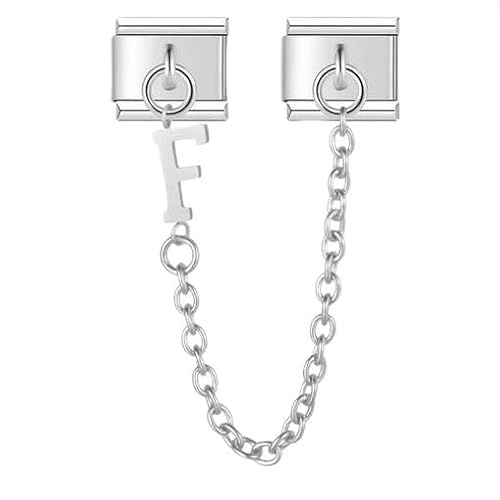 Mon & Sons M&S AZ Chaîne de sécurité Lettre Nom initial Alphabet argenté 9 mm Breloque à maillons italiens Compatible avec le bracelet de nomination (F)