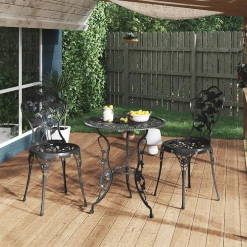 KTHLBRH Bistro-Stühle 2 STK. Aluminiumguss Schwarz, Outdoor-Stühle Terrassenstühle Freizeitstühle Balkonstühle für Garten, Rasen, Terrasse