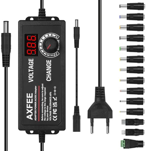 AXFEE 72W Adattatore di alimentazione DC universale, con 14 Adattatori Switching Plugs, 24V 3A Alimentatore Switching Trasformatore, per Elettronica Domestica e Dispositivi USB