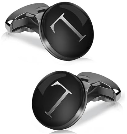 Manschettenknöpfe für Herren, Mr.Van Schwarz Round Classic Initialen Cufflinks Personalisieren Mit Buchstaben Hemd Hochzeit Geschäft Party Für Männer L