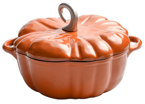 Mswborml Orange, Pumpkin Enameled Cast Iron Dutch Oven w/Lid, Shallow Casserole Braiser with Dual Handle, Heavy-Duty Enamelled Cooking Pot Non-Stick Ceramic Coating, Oven, Induction Compatible