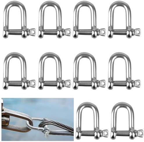 Grillo a D, 10 pezzi Grillo di Ancoraggio, Grillo a D in Acciaio Inox 304, Grillo a D M6 in Acciaio Inox, Portante Tipo D Grillo, per Catena di Cavi di Sartiame